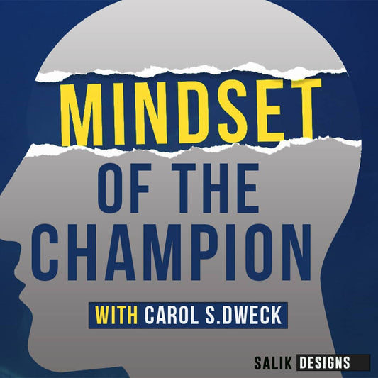 Book cover of 'Mindset of the Champion' with Carol S. Dweck, featuring a silhouette of a head and torn paper effect.